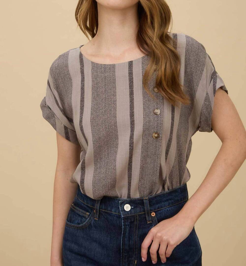 NEW BLU PEPPER stripe cuff sleeve top in mocha